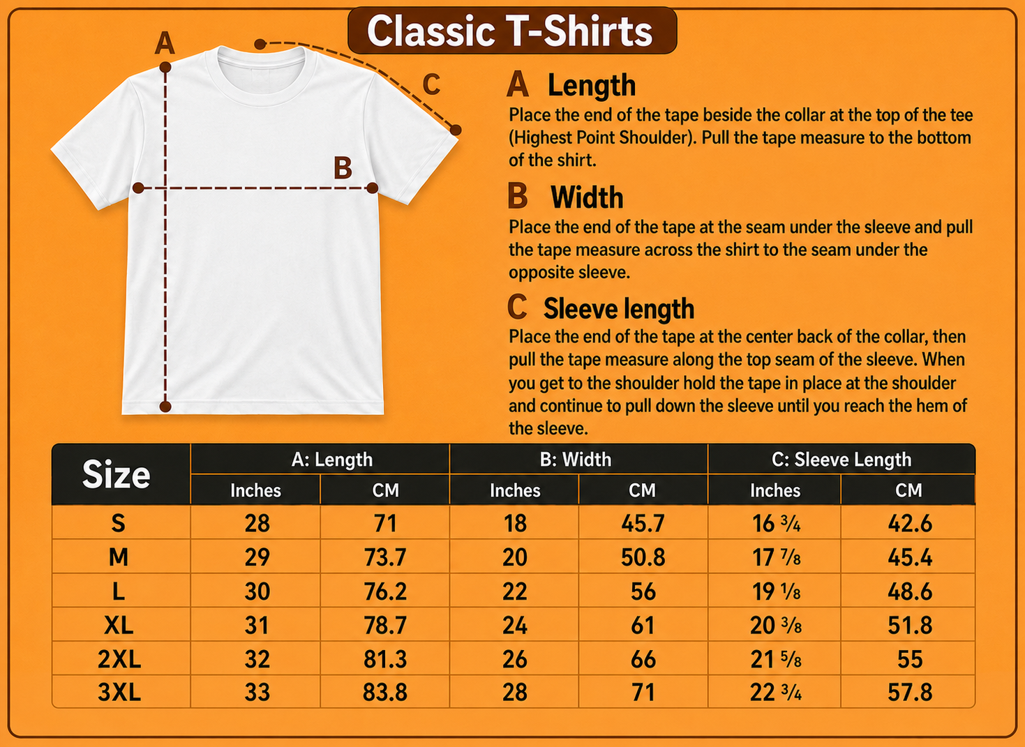 Size chart for Take your time Classic T-Shirt