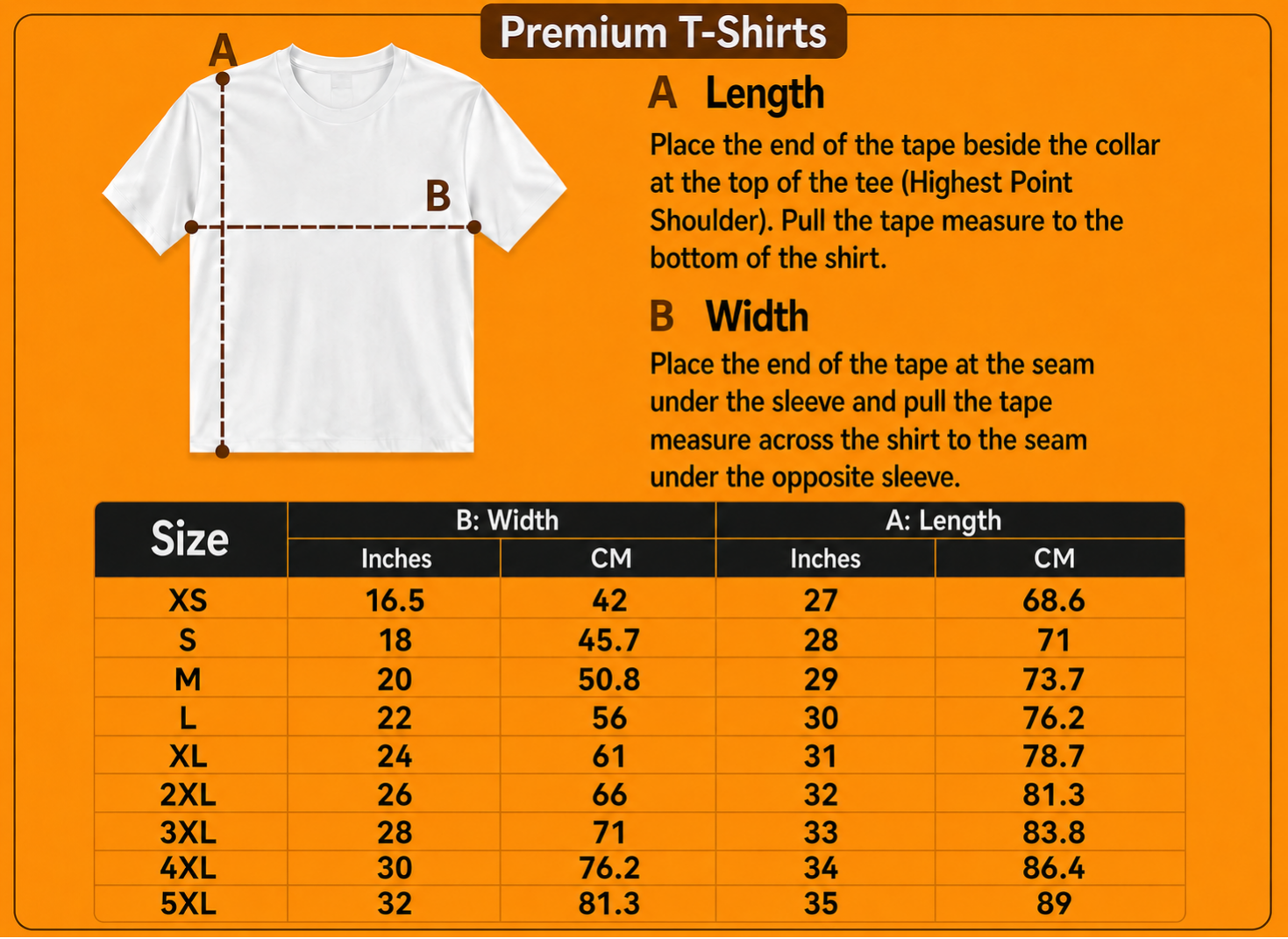 Size chart for Chef Premium T-Shirt